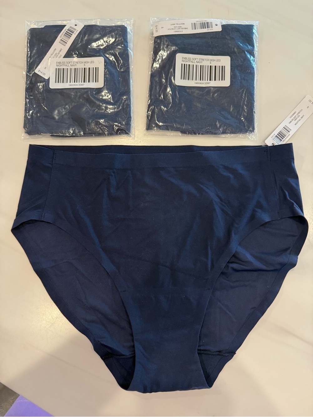 NWT set of 3 SOMA Seamless High-Cut no-show Panties in navy